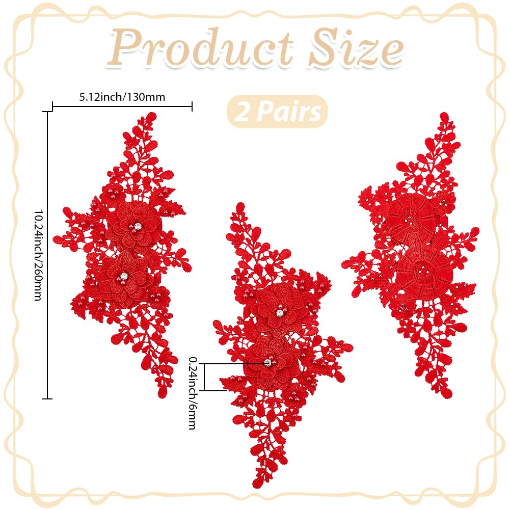 4 pz di Applique Floreali In Pizzo Rosso Vintage Ricamate 3D Da Cucire su Scollature In Poliestere Perline Scintillnot easy to per Cucire Realizzare Accessori per Abbigliamento Fai Da Te Abi