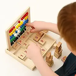 Ábaco Educativo Educativo Madeira Multicolorido Brinquedo 5 Hastes com Blocos Númericos Estudo Matemática Lúdico