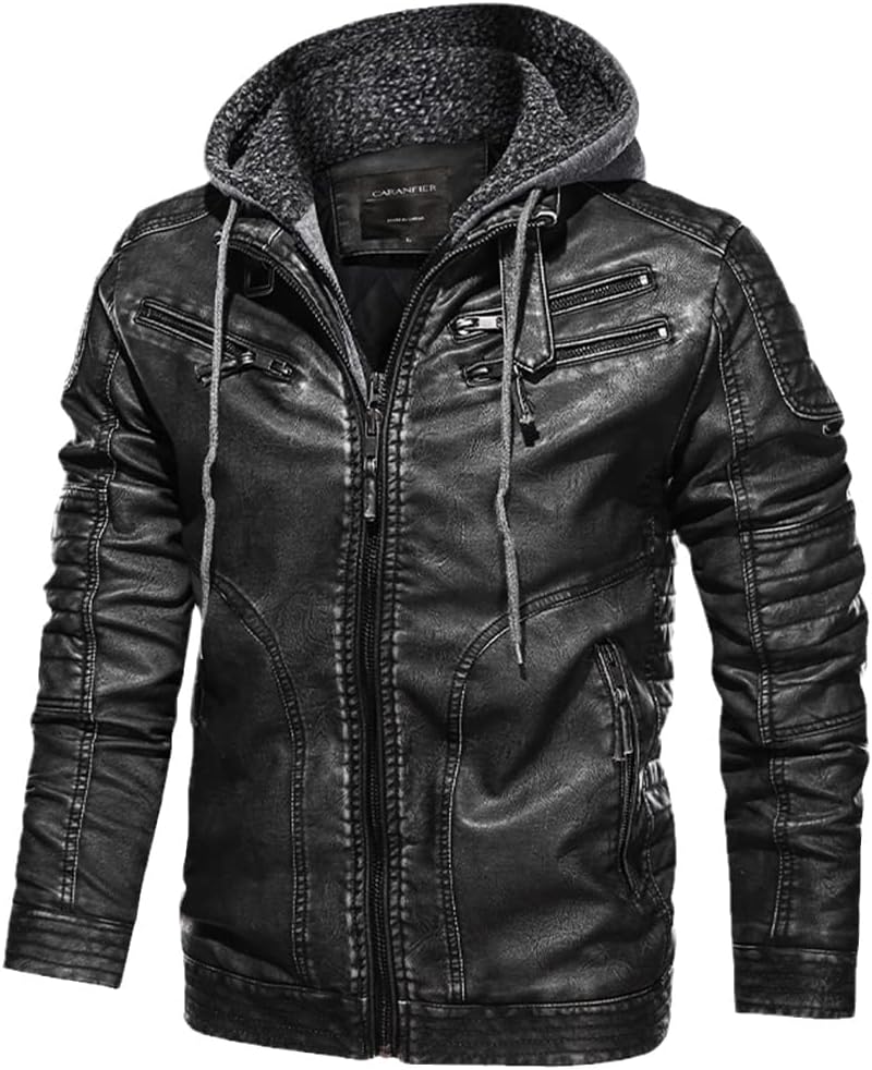 Men Winter Motorcycle Biker Faux Leather Jacket Fur Jackets Coats