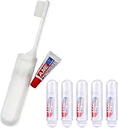 JOUGE Conjunto de escovas de dentes portáteis dobráveis e macias com mini kit de pasta de dente para acampamento Hikig viagem de negócios (5 peças)