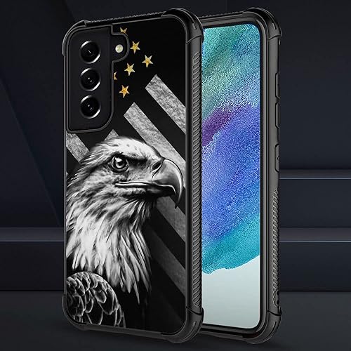 Vista 2 de Funda compatible con Samsung Galaxy S21 Plus, diseño gráfico de bandera de águila en blanco y negro, acrílico, a prueba de golpes, antiarañazos