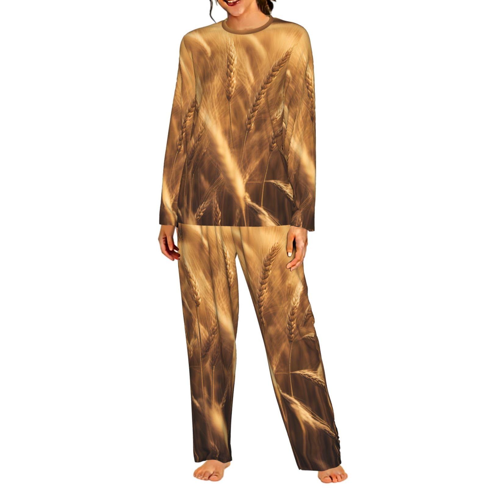 Pigiama da donna a maniche lunghe con stampa campo di grano morbido pigiama da spiaggia vacanza da notte regalo casual