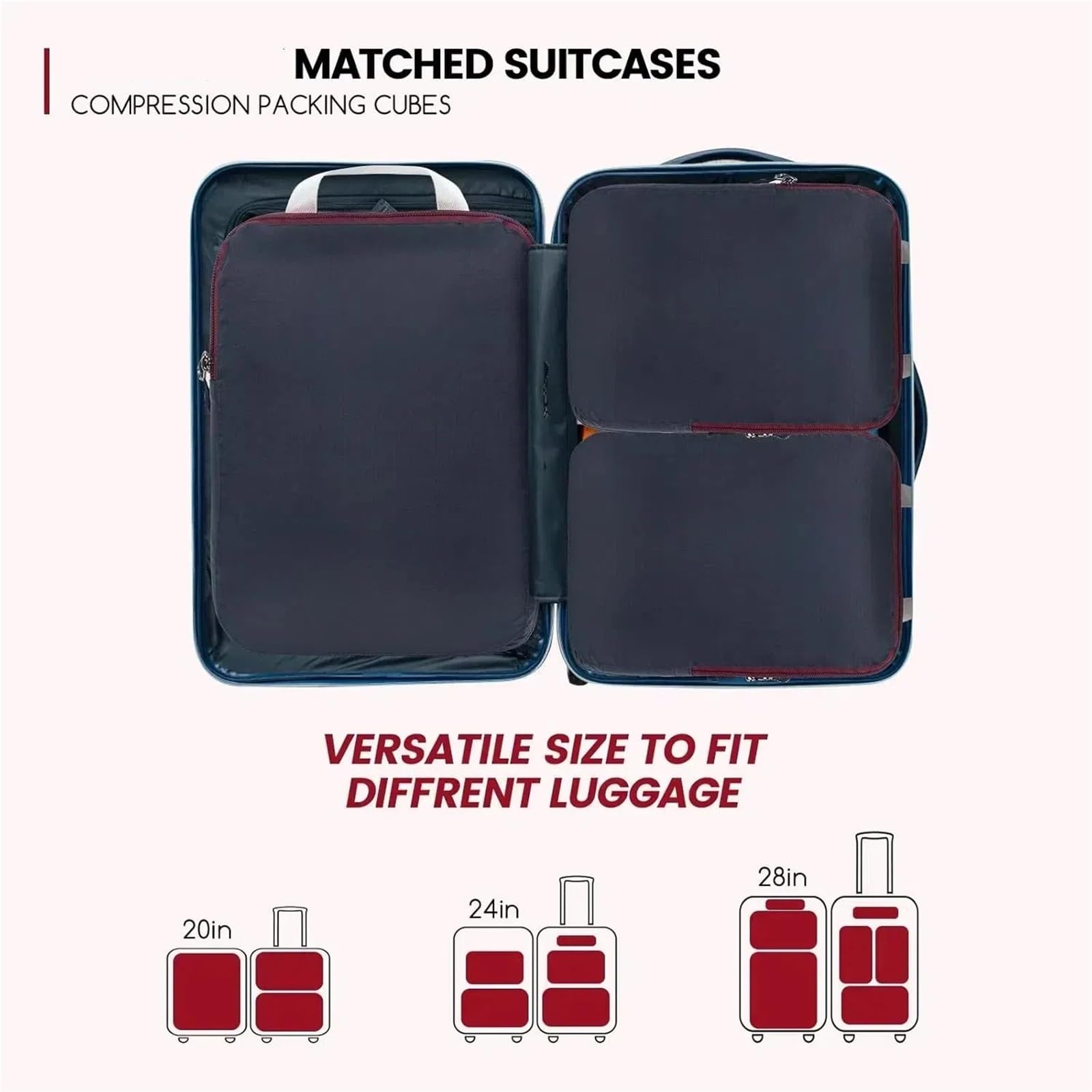Cubi di imballaggio a compressione impermeabili for valigie, organizer for borse portatili espandibili for articoli essenziali da viaggio Organizer per valigie(BLACK 6pcs)