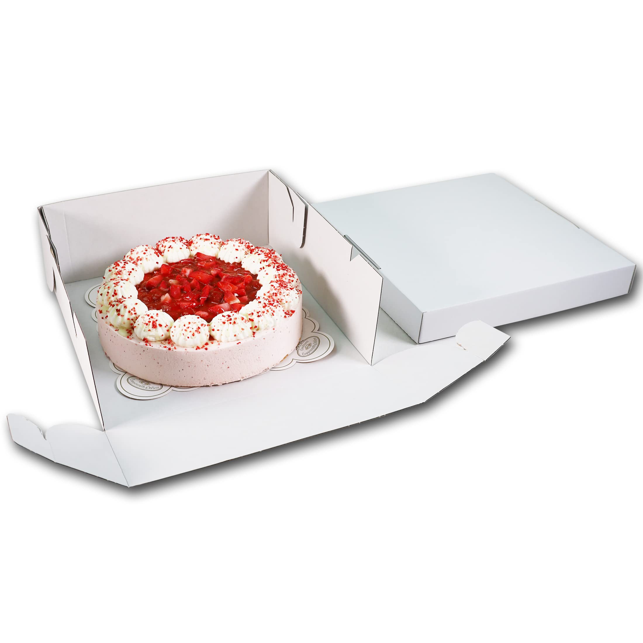 100 Tortenkartons 32x32x12cm 2teilig | Kuchen Transportbox aus Pappe für Torten und Kuchen | Praktische Kuchenkartons oder Cake Box | Die Kuchenbox aus stabiler Pappe als Kuchen Verpackung