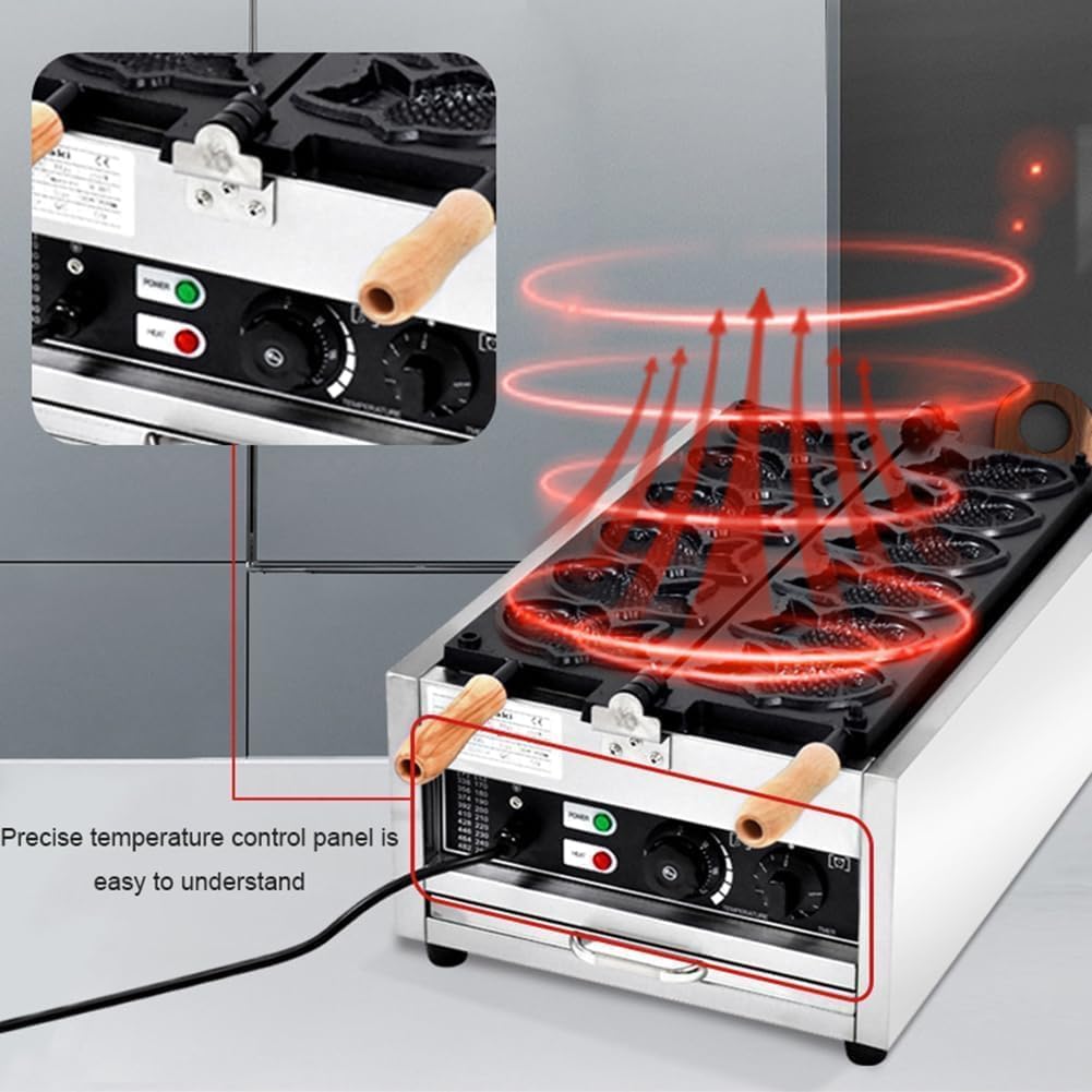 Macchina Elettrica Professionale per Taiyaki, Cialdiera 6 Pezzi Antiaderente con Timer e Controllo Temperatura. per Pasticceria, Ristorante, caffè e Casa (110V/220V)