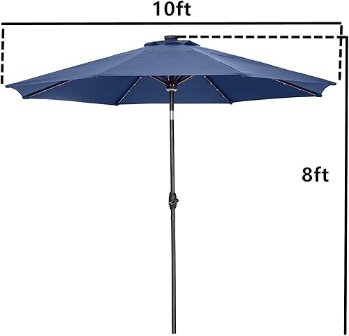 Miniatura 5 de OVASTLKUY - Sombrilla solar de 10 pies para patio, 40 luces LED, para exteriores, jardín (10 pies, azul marino)