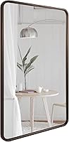 Vista 26 de ANDY STAR - Espejo de latón para baño, espejo rectangular redondeado de 22x30 pulgadas con marco de metal cepillado dorado, espejo de tocador