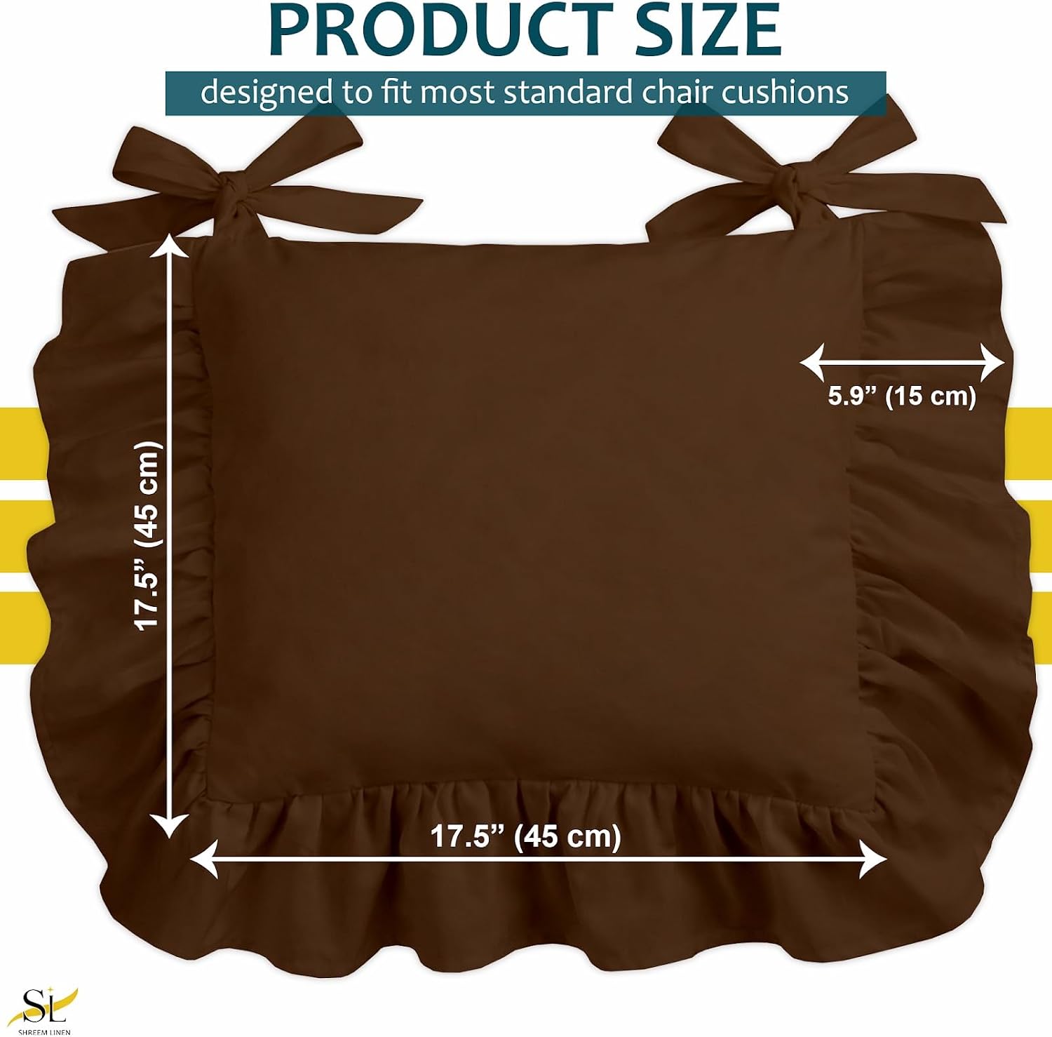 6 Pack Ruffle Chair Cushion Covers 17.5 x 17.5 Inch, Square Chair Pad Slipcovers with Ties, Decorative Ruffled Skirt Seat Covers for Dining Kitchen Chairs, Farmhouse Style, Covers Only, Chocolate
