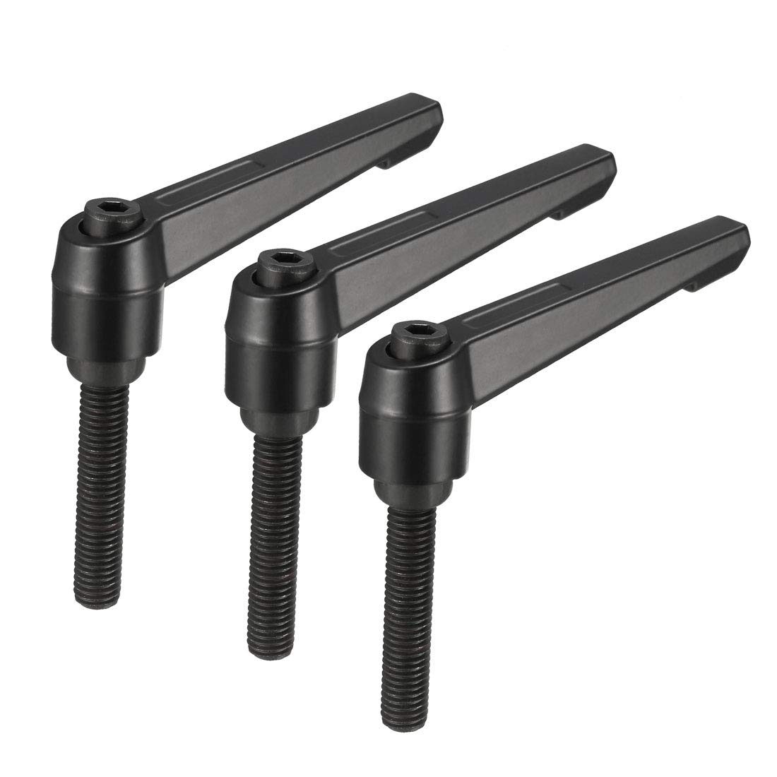 uxcell M10 x 50mm Handle Adjustable Clamping Lever Thread Push Button Ratchet Male Threaded Stud Knobs Locking Rotating Screw Handles Quick Release Bolt Black 3pcs