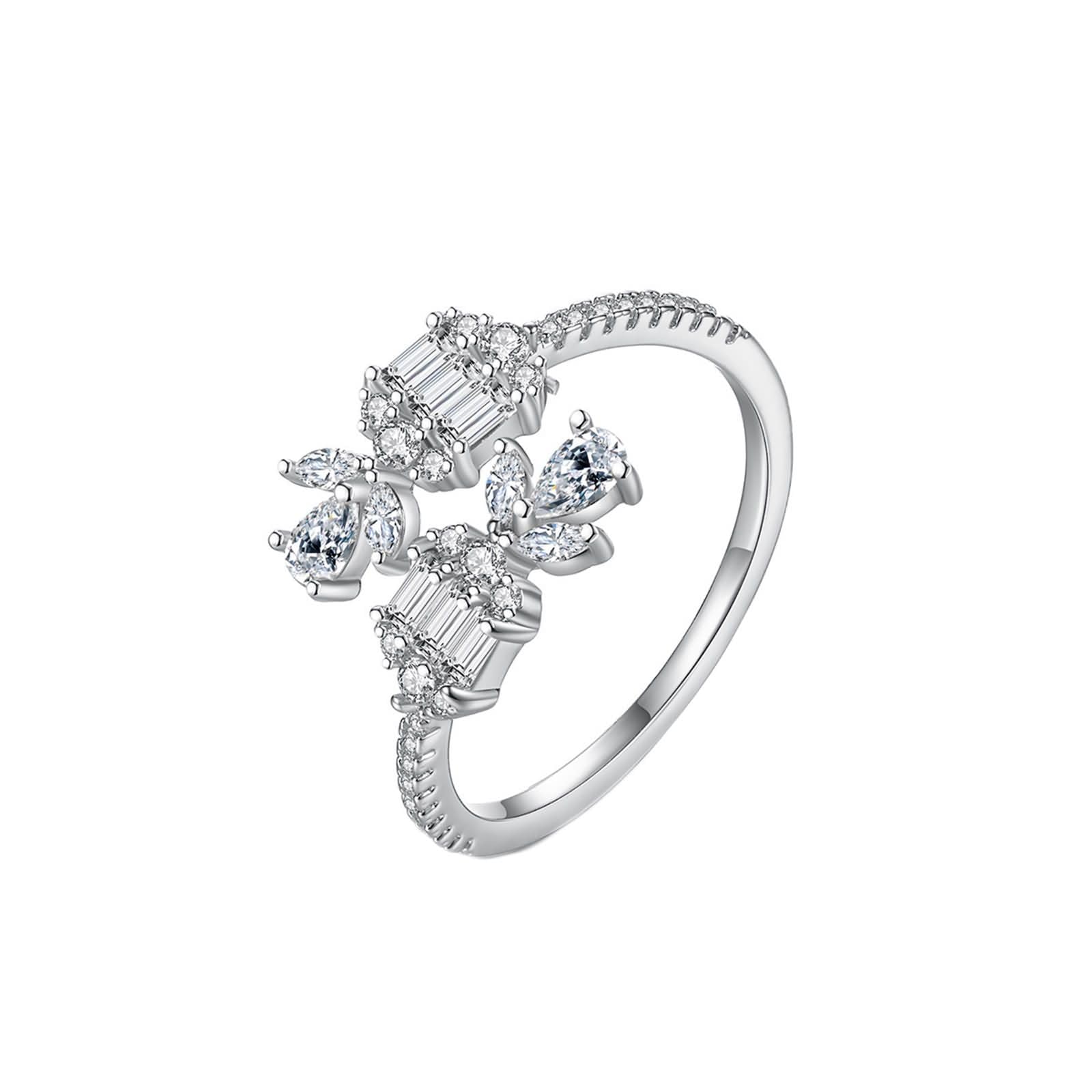 Anello per Proposta di Matrimonio Donna, Anello in Oro Bianco da Donna Fiore con Moissanite Bianco