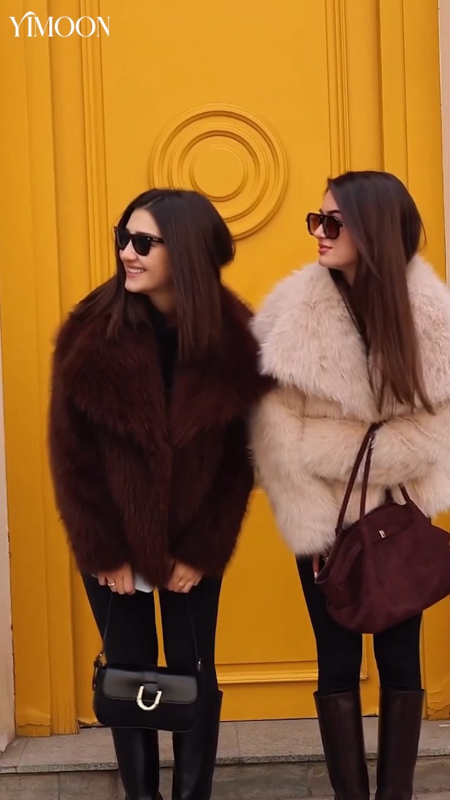 Yimoon Women's Cropped Faux Fur Jacket Lapel Open Front Shaggy