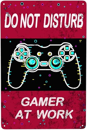 DGFDH Cartel de metal retro para decoración de sala de juegos con texto en inglés Do Not Disturb Gamer at Work, placa de pared para bar, cafetería,