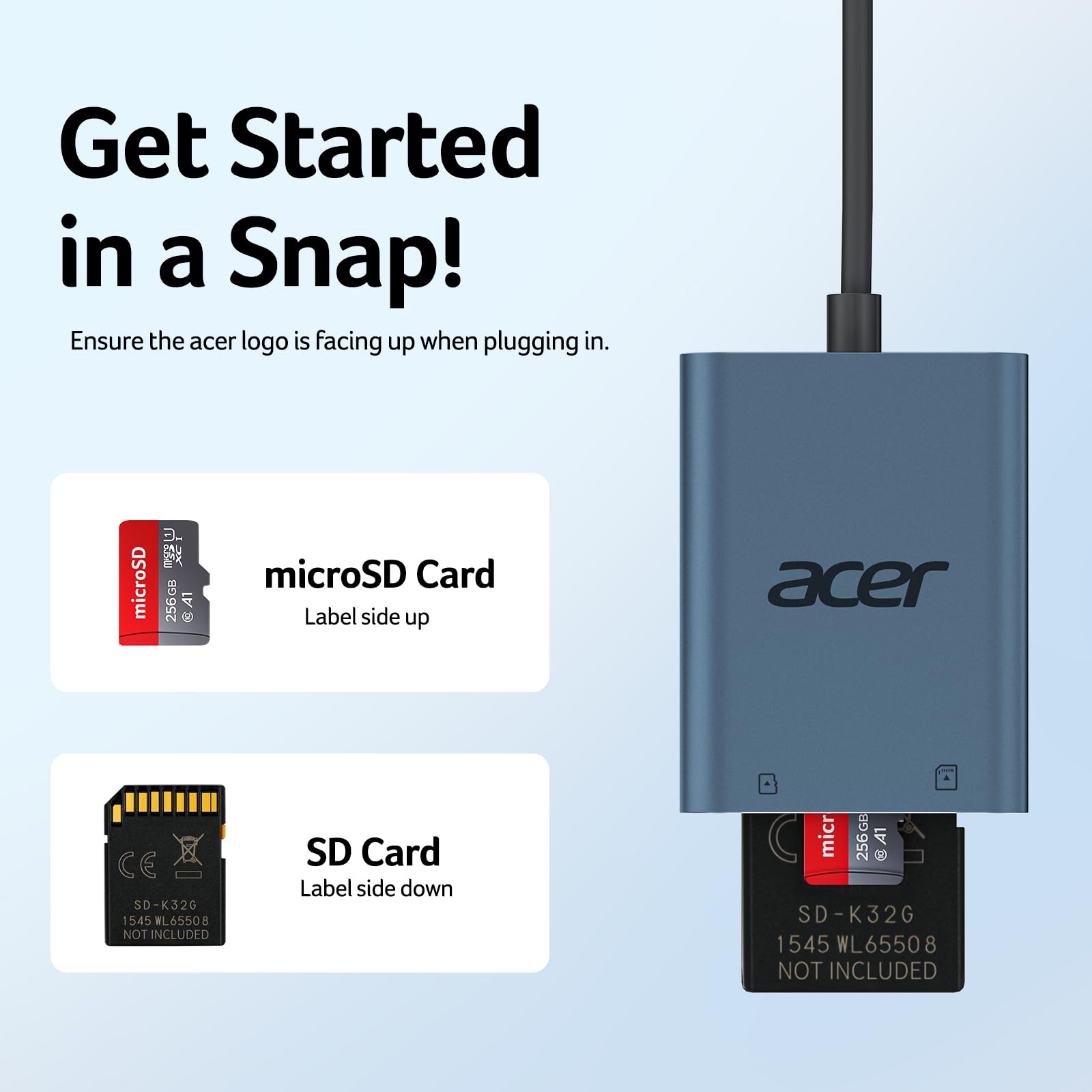 Acer USB-C SD Card Reader, High Speed Type-C Micro SD Card Adapter, USBC External Memory Card Reader SDXC, Micro SDXC Card, Compatible with MacBook Pro/Air, Acer Laptop, iPhone 16, Camera - Blue — view 9