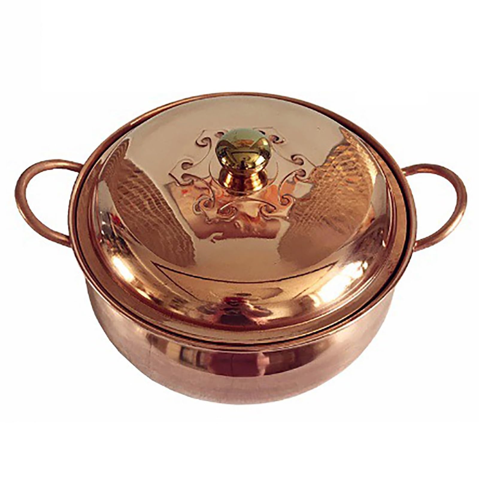 Kupfer-Suppentopf, tibetischer handgefertigter Kupfer-Schmortopf mit Deckel | Kupfer-Finish, inklusive Deckel for Induktionsherde, Restaurant, Camping, Party, Picknick(28cm)