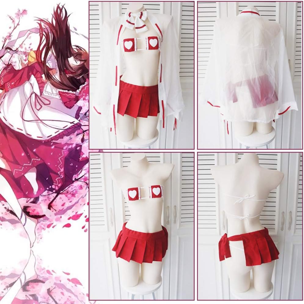 TOMORI Womens Japanese Witch Cosplay Lingerie Anime Fancy Uniform Sexy Strappy Bikini Lingerie Set (Red)