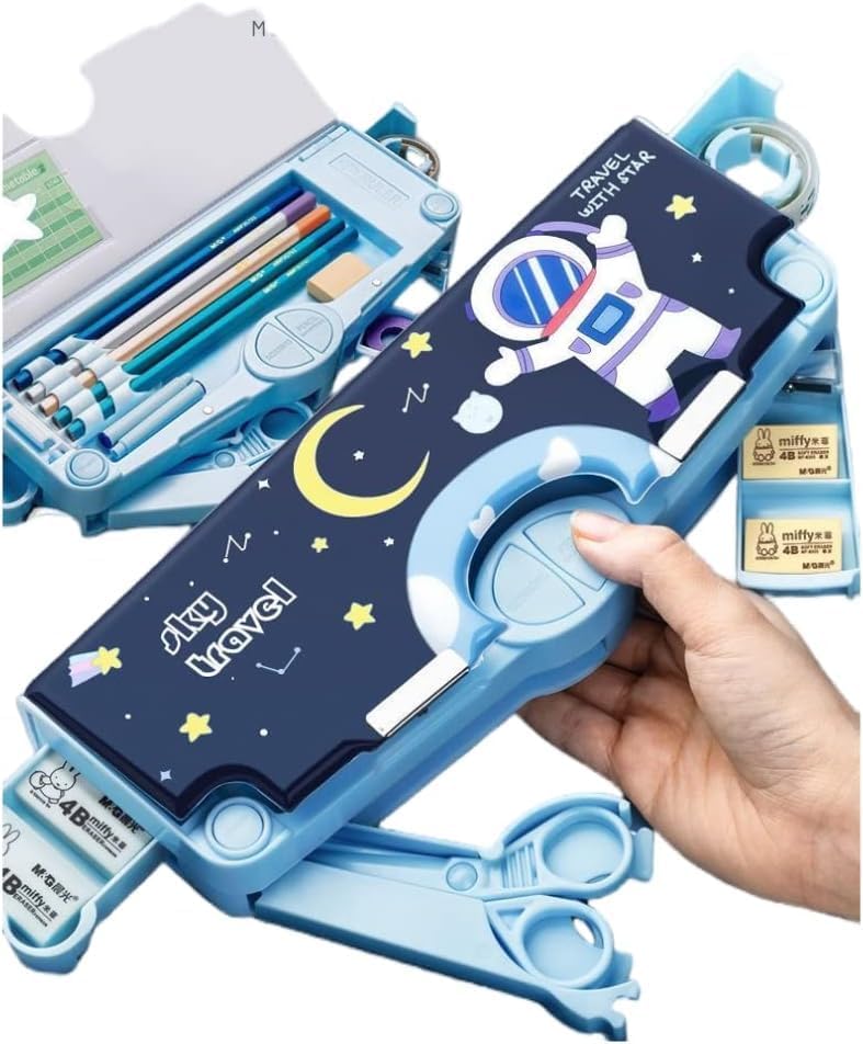 Image of Stylbase Pencil Box Suitcase for Boys & Girls | Hard School Pencil Case Geometry Box with Password Lock & Handle | Pencil Pouch for School Supplies Kids (Delft Blue)