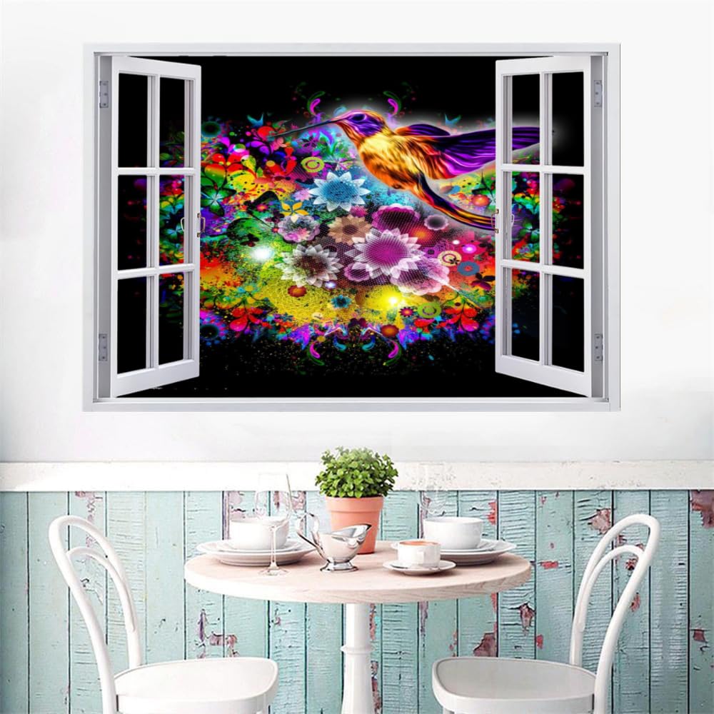 3D Wandtattoo Durchbruch Wanddeko Vogel Wanddurchbruch sticker selbstklebend Wandbild Wandsticker Blume Wohnzimmer Wanddeko Wandaufkleber für Teenager Zimmer 120x80cm