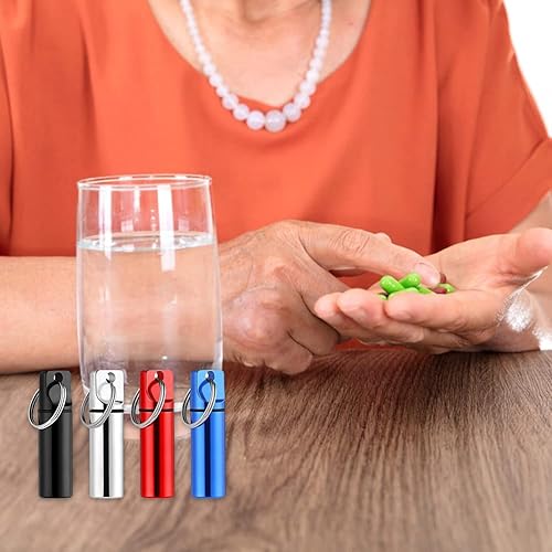 Miniatura 9 de Llavero pequeño de bolsillo para pastillas, mini organizador de pastillas de aleación de aluminio portátil, almacenamiento de pastillas, soporte de
