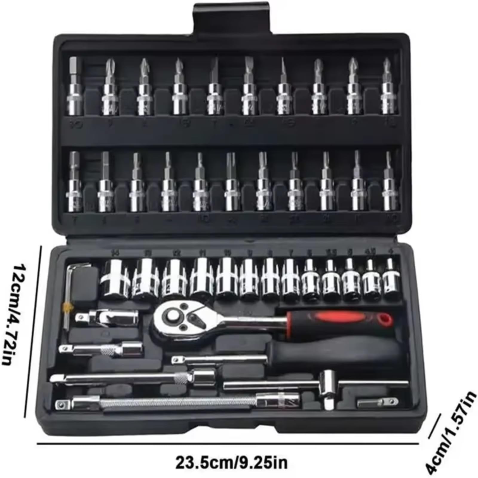 Maletín herramientas multiusos Kit Herramientas Reparación Automóviles Juego Enchufes 1/4 Pulgadas Reparación Automóviles Llave Dinamométrica Trinquete Conjunto Automática Mecánica 46 Uds.