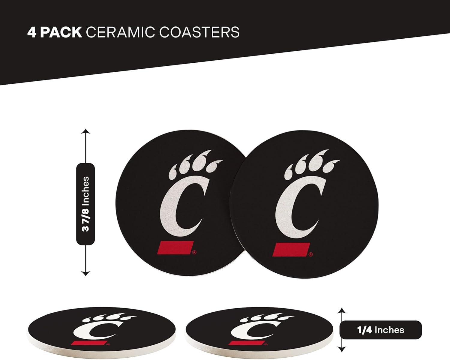 Desert Cactus University of Cincinnati Circle Ceramic Coasters 4 Pack Bearcats UC Absorbent Drink Coasters with Cork Backing (Design A) - Image 2