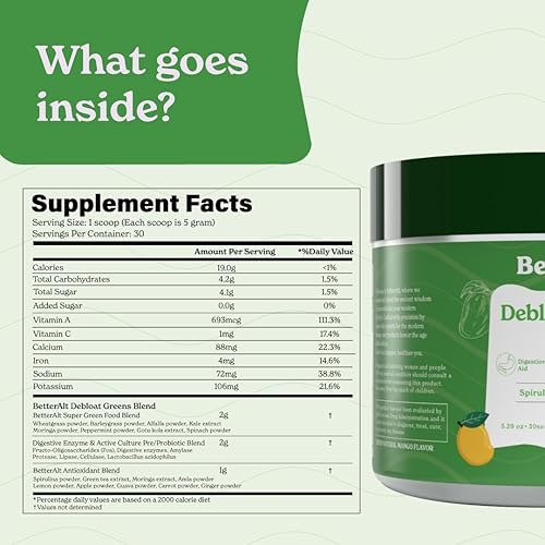 Miniatura 6 de Verduras en polvo, desintoxicación y deshinchazón con 15 Super Greens mezcla de espirulina, polvo de moringa, pasto de trigo, pre y probióticos,