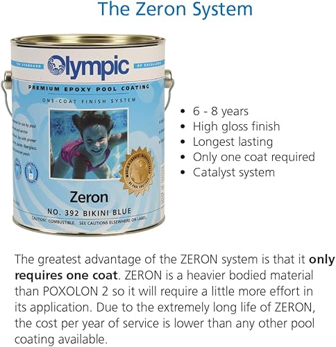 Miniatura 2 de Pintura para piscina Olympic - Zeron - Blue Ice - 1 galón - pintura epoxi de dos partes para piscina - una capa para piscinas de yeso, fibra de