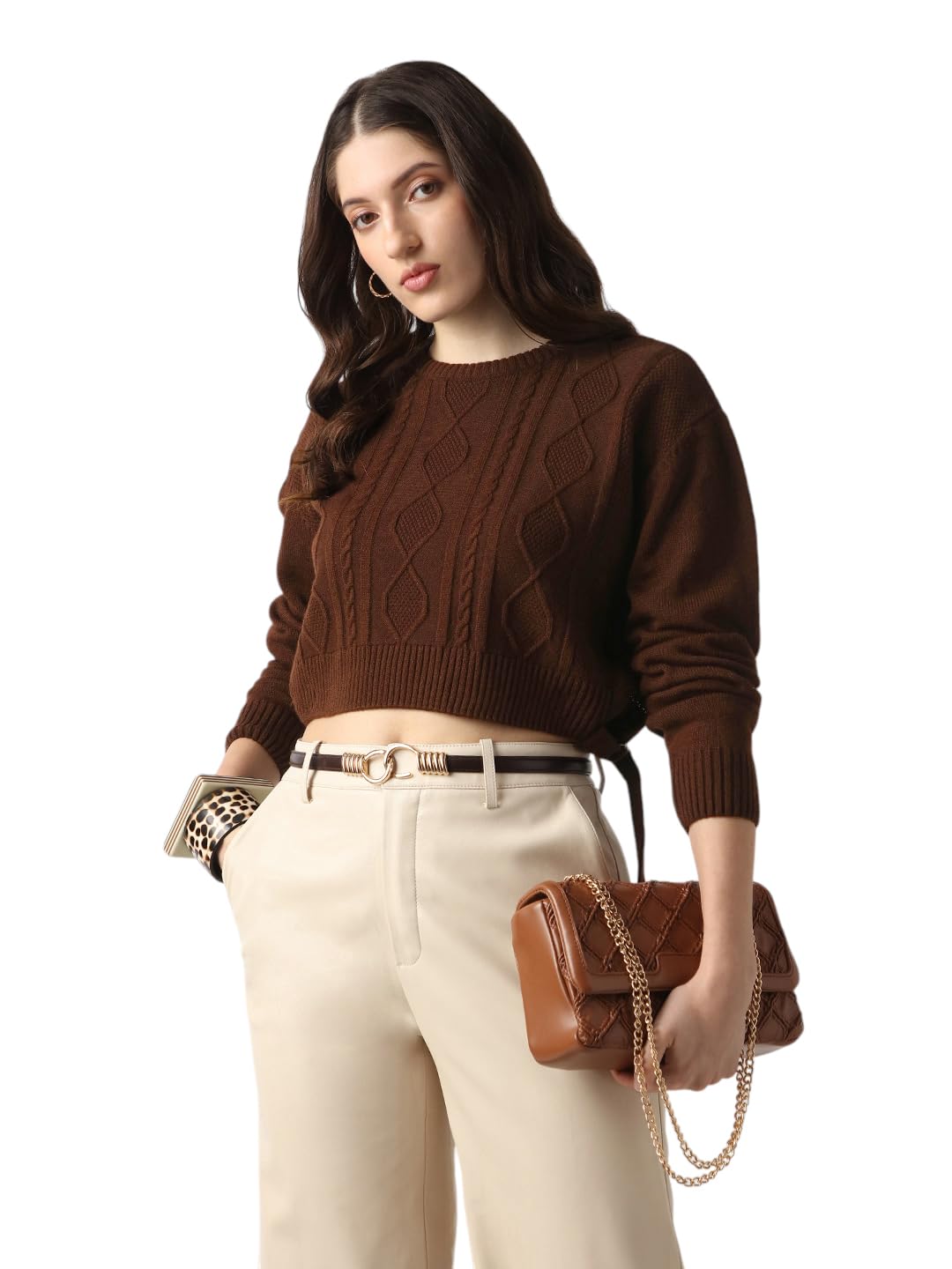 Women Ombre Self Design V-Neck Acrylic Pullover Sweater-image-26
