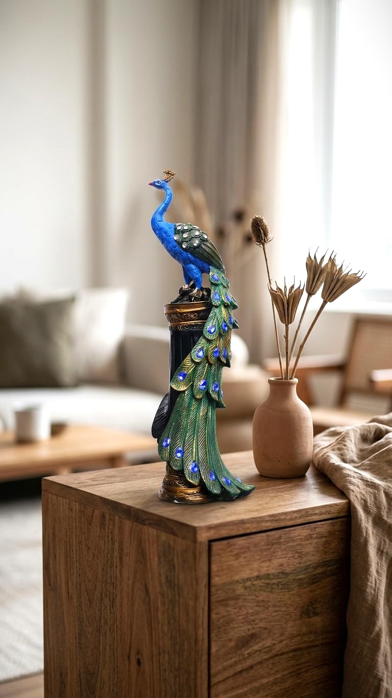 GRAND PRODUCT Peacock Figurine Decorative Showpiece – Handcrafted Art Sculpture for Home, Office Desk, Tabletop, Shelf & Interior Decoration – Stylish Peacock Statue Gift Item Polyresin (48x17x17 cm)-image-48