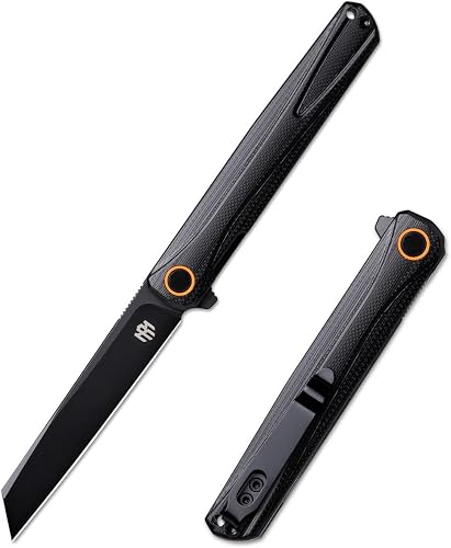 Remette Canyon EDC Folding Knife, D2 Steel Blade with Titanium Coating, G10 Handle, Liner Lock, Flipper Tab, All Black, 188 mm