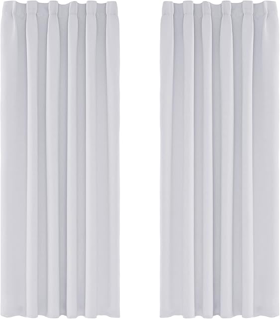 Amazon Brand  Umi Pencil Pleat Solid Thermal Insulated Energy Saving Blackout Curtains 46 x 54 Inch Greyish White 2 Panels