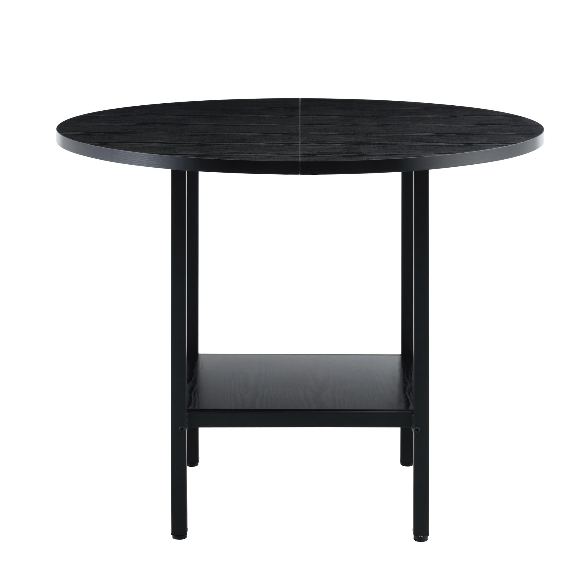 TIZZ Moderno tavolo da pranzo rotondo con ripiano portaoggetti, venature del legno nero e telaio in metallo nero, per 4-6 persone, ideale per cucina, sala da pranzo e piccoli spazi