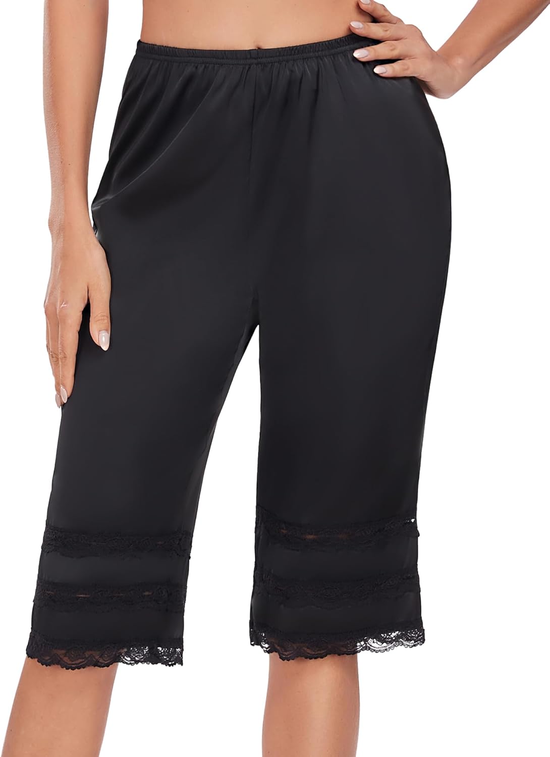 MANCYFIT Pettipants for Under Dresses Womens Bloomers Satin Culottes Slips 27" Snip-it Lace Half Slip Shorts
