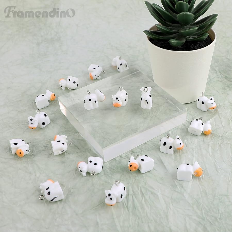 Framendino, 80 Pack Mini Cow Resin Charms Pendant Cute Black White Animal Dangle Beads for DIY Jewelry Making Farm Theme Earring Necklace Bracelet Keychains - Image 6