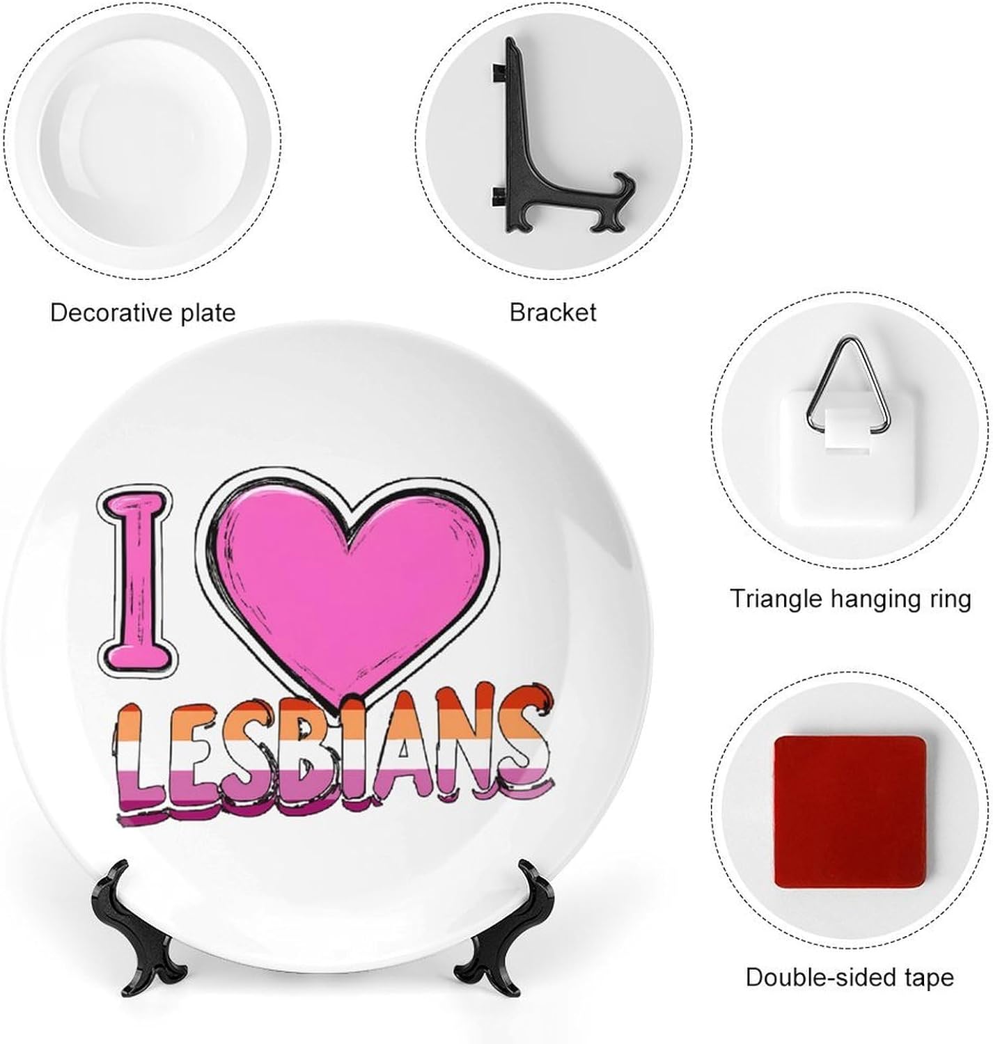 I Love Lesbians Decorative Plates for Display Ceramic Plate Tray with Stand Hanger Home Decor