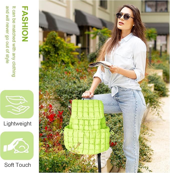 Image of MOCA Quilted Puffer Backpack for Women, Nylon Puffy Casual Girls Womens Backpack, Lightweight Hiking Gym Daypack Preppy Travel Bag with Adjustable Top Flap Drawstring