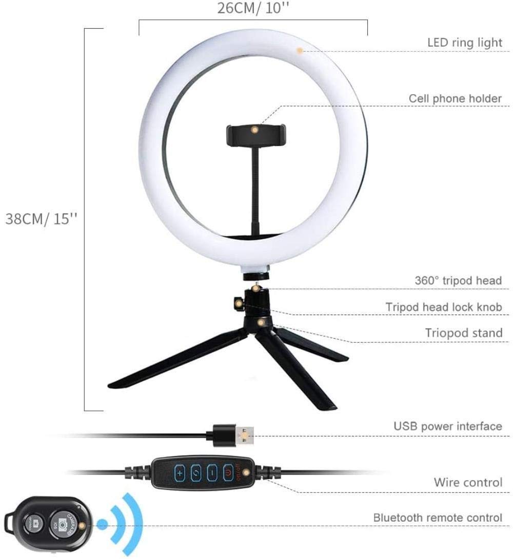 HMTE Luce di riempimento per Selfie con Luce ad Anello con Luce ad Anello a LED dimmerabile da 10 Pollici con treppiede