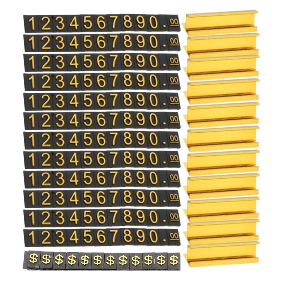 XENGUAN Price Tag Display,12 Set Cube Price Number Blocks Adjustable Price Tags Display Numbers with Aluminum Alloy Stand for Jewelry Retail Shop Counter