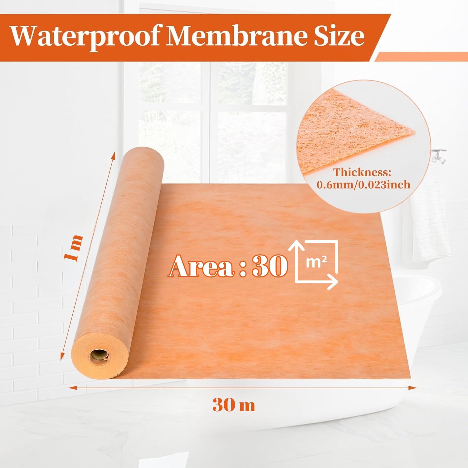 Bande d'étanchéité professionnelle - 1m x 30m - Bande d'étanchéité de douche - Étanche - Tapis de découplage pour sanitaire, salle de bain, sauna, carrelage (1m x 30m)