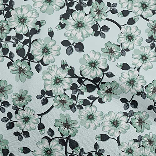 oneOone Viscose Chiffon Light Blue Fabric Floral DIY Clothing Quilting Fabric Print Fabric By Yard 42 Inch Wide-457