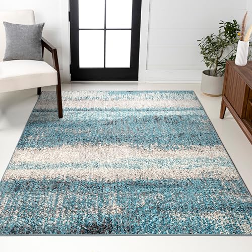 JONATHAN Y Modern Abstract Vintage Cream/Turquoise Indoor Area Rug, 8x10,