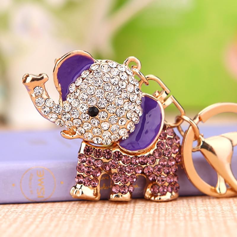 Cute Animal BlingBling Crystals Keychain Animal Charm Keyring Car & Bag Accessory For Wallet Purse Handbags Cars Key Pendant Decor (Purple Elephant) - Image 4