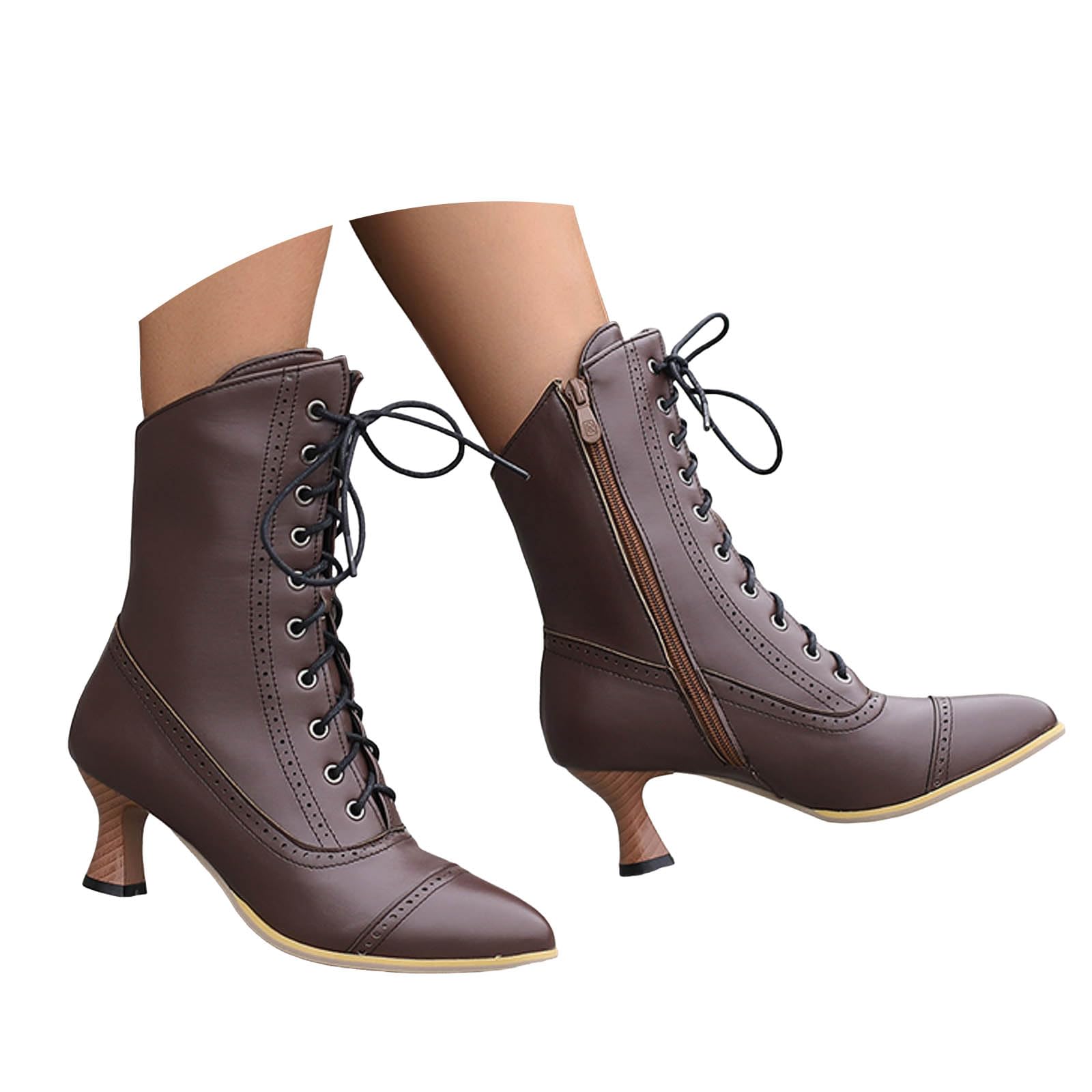 Victorian Boots for Women Vintage 70s Lace Up Granny Boots Pirate Renaissance Mid Calf Booties Halloween Goth Cosplay