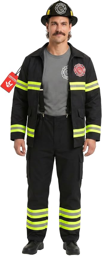 Morph Fireman Costume For Men With Firefighter Hat, Firefighter Costume Mens, Halloween Costumes For Men