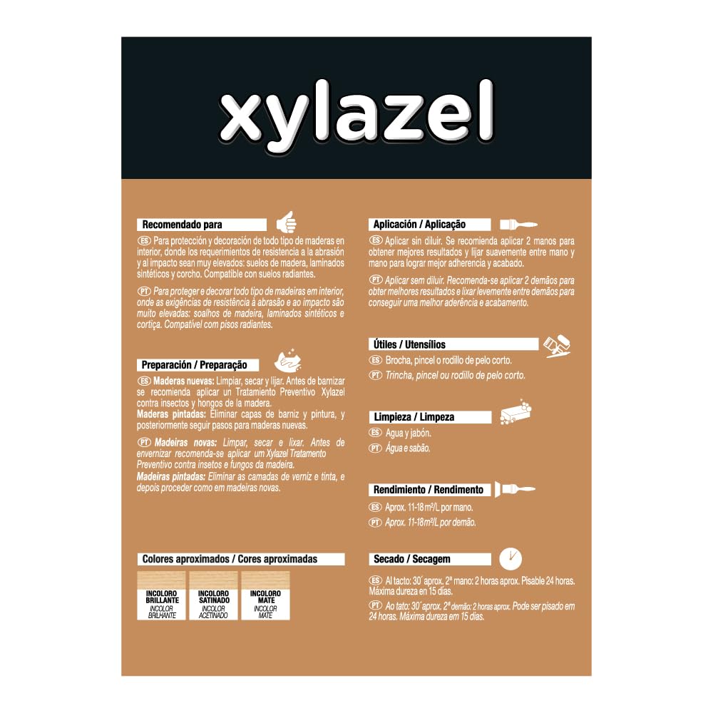 Xylazel Barniz al agua para Suelos de Madera, Mate, Incoloro 4 L