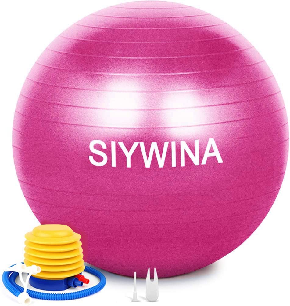 Ballon De Yoga 55 Cm. Ballon De Pilates En PVC Antidérapant.Ballon D'exercice D'entraînement, Fitness, Femme Enceinte.Fitball Résistant Pour Étirements, Équilibre,Relaxation Avec Gonfleur Inclus