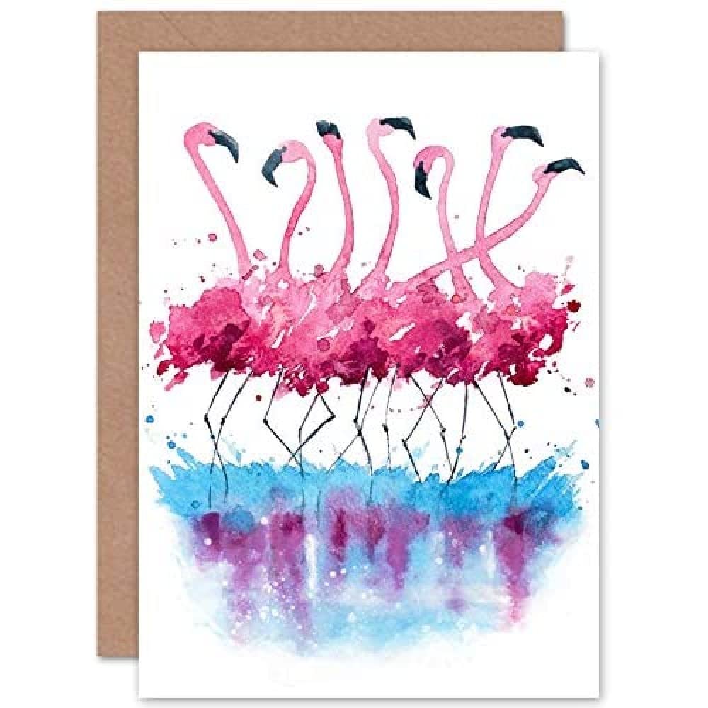Wee Blue Coo Flamingos Dancing Watercolour Greeting Card With Envelope Inside Premium Quality