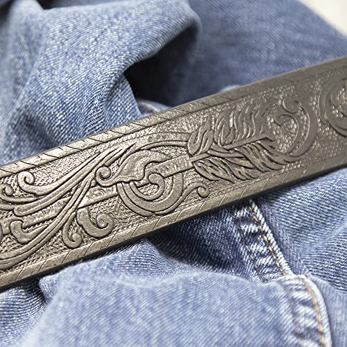 HOOEY Men's Filigree And Arrow Embossed Leather Belt Black 343