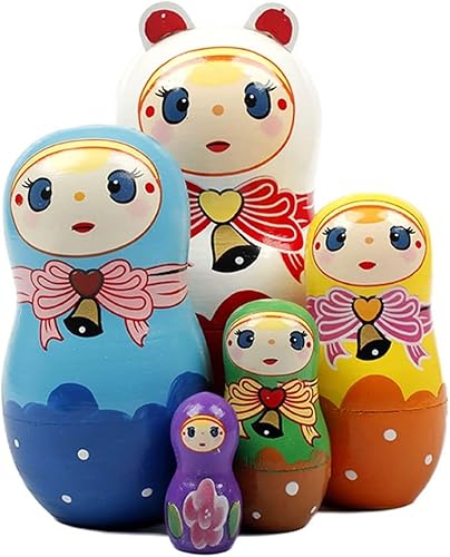 Muñecas rusas de anidación de 5 piezas de muñeca Matryoshka para decoraciones de Navidad, juguetes de madera con bonito patrón, regalo de cumpleaños