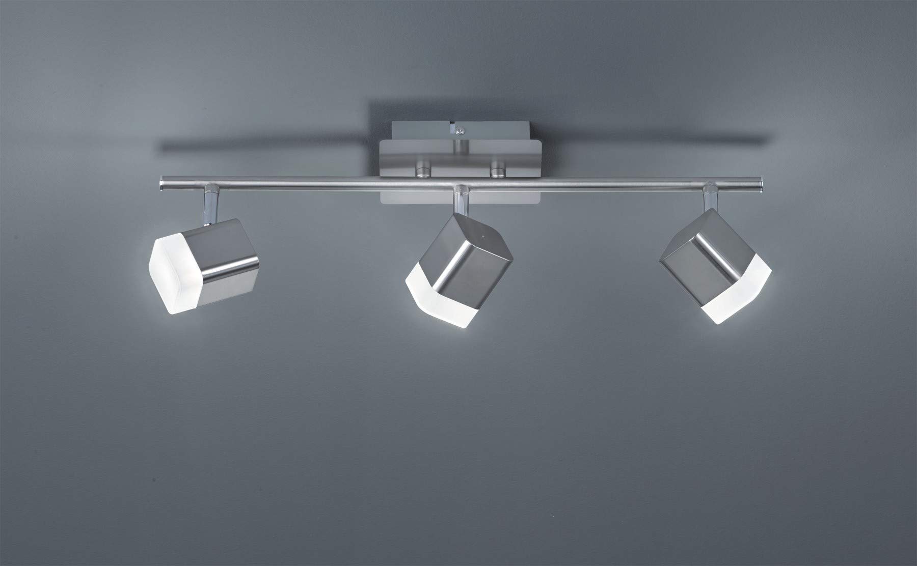 Reality Leuchten LED Deckenleuchte Roubaix R82153107, Metall, Nickel matt, Acryl weiß, 3 x 4 Watt, Balken 3-flammig Nickel matt