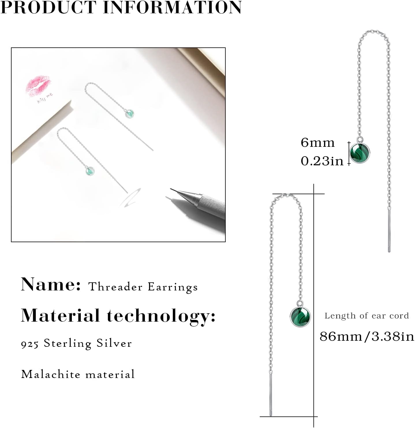 Woman Tassel Earrings Sterling Silver Gemstone Drop Earrings Long Chain Ear Line